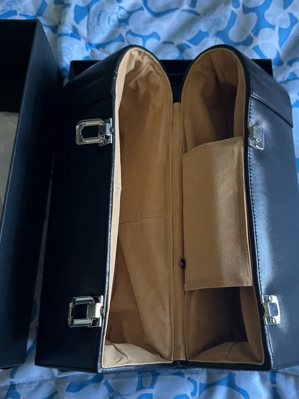 Executive black leather two bottle travel carrier case